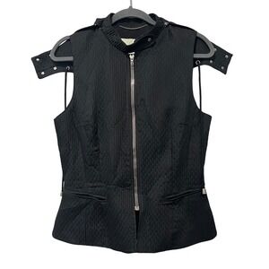 Charles Chang-Lima Black Textured Hooded Vest Zip Up Silk Lined Women's Large